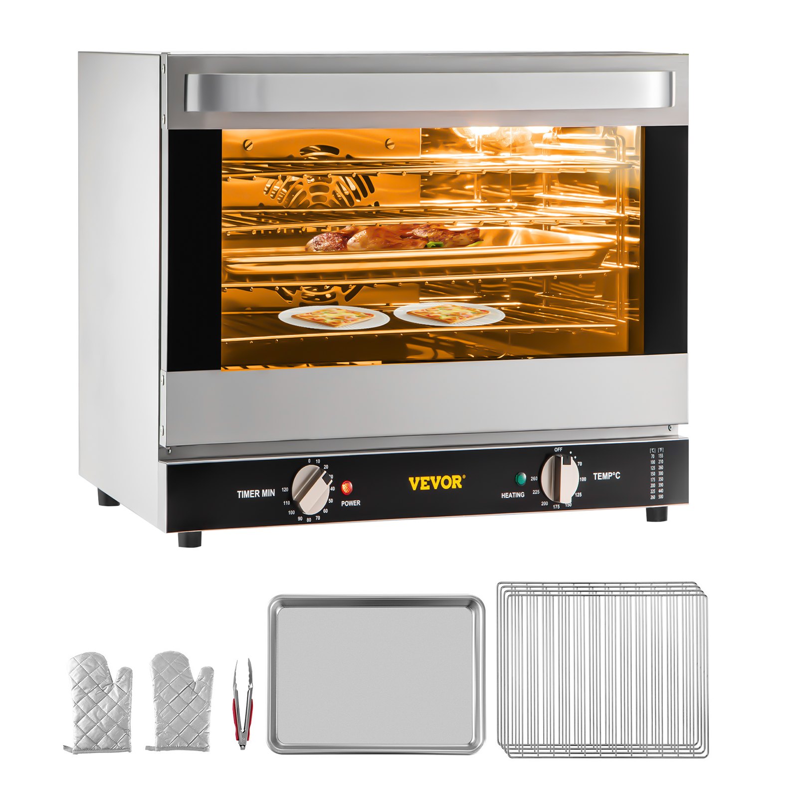 VEVOR Commercial Convection Oven, 66L/60Qt, Half-Size Conventional Oven Countertop, 1800W 4-Tier Toaster w/Front Glass Door, Electric Baking Oven with Tray & Wire Racks (120V, 5-15P Plug & Outlet)