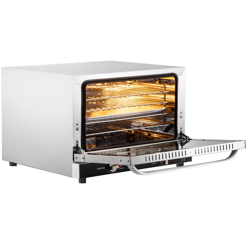 VEVOR Commercial Convection Oven, 47L/43Qt, Half-Size Conventional Oven Countertop, 1600W 4-Tier Toaster w/Front Glass Door, Electric Baking Oven w/Trays Wire Racks Clip Gloves, 220V, ETL Listed