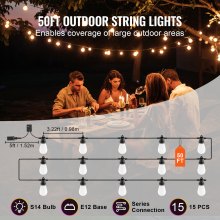 VEVOR 50FT RGB Outdoor String Lights Patio Waterproof Lights with APP Control