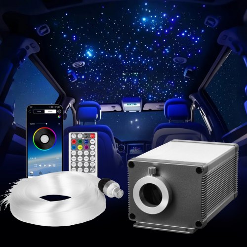 VEVOR Starlight Headliner Kit, 550 pcs 0.76 mm 3 m, 16W Twinkle Fiber Optic Star Ceiling Lights for Car, Bluetooth APP, Remote Control, Sound Activated, RGBW Light Engine, for Home Bed Room Decor