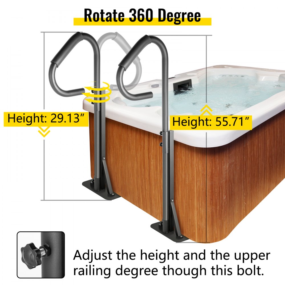 VEVOR Hot Tub Handrail 600LBS Capacity Spa Side Handrail 57” Slide-under Base Spa Steps Hot Tub Stainless Steel Spa Side Step Sponge Rubber Grip Frosted Design hot rail tube for Indoor/Outdoor Bath