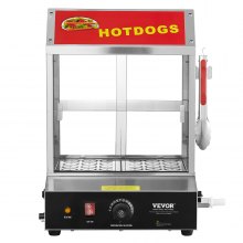 VEVOR Commercial Hot Dog Steamer 2-Tier Electric Bun Warmer 28.5QT Slide Doors