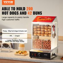 VEVOR Commercial Hot Dog Steamer 2-Tier Electric Bun Warmer 39QT Slide Doors