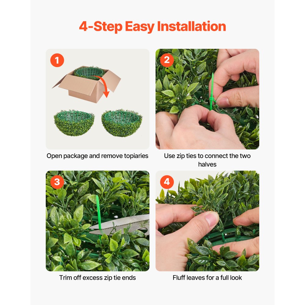 VEVOR Artificial Topiary Ball, 584mm Faux Boxwood Plant Balls, Fake Silk Tree Look Real, Easy Assembly for Decor Front Porch Outdoor Patio Garden Balcony Backyard and Indoor Home Wedding, Green