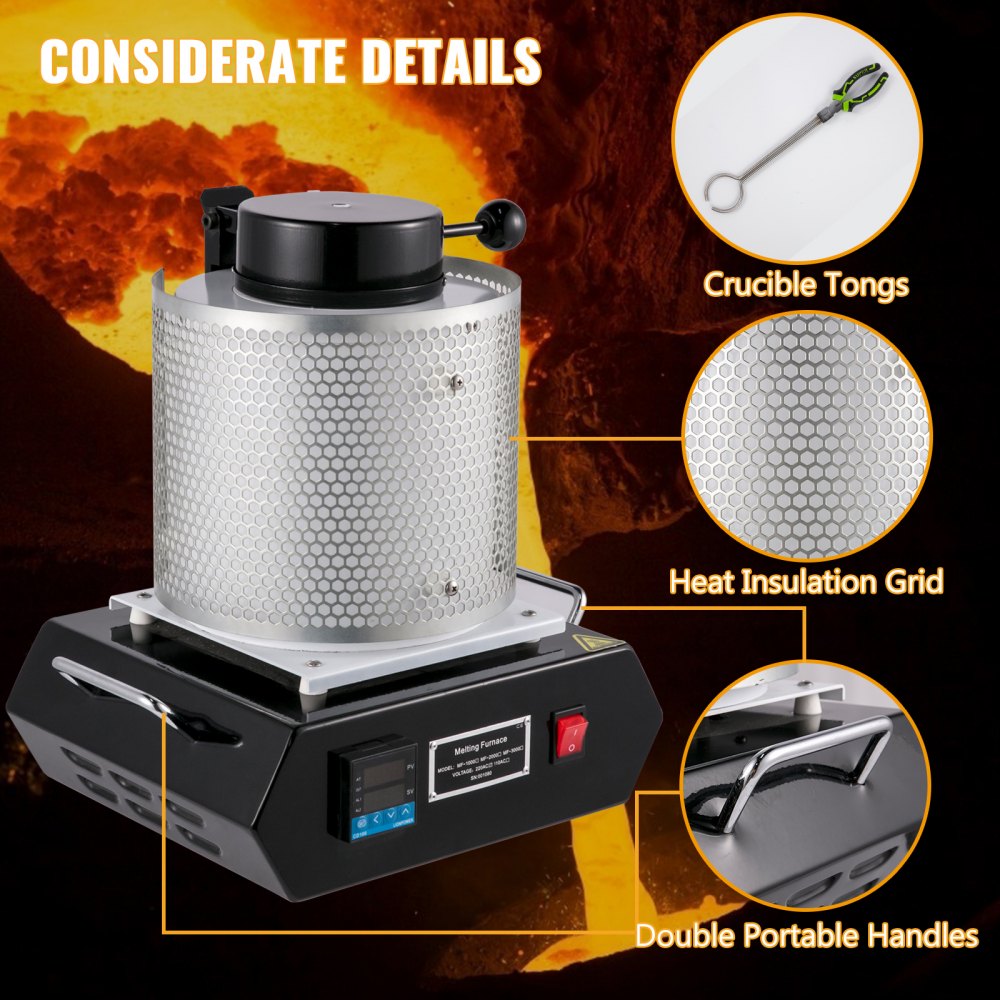 VEVOR 1KG Automatic Electric Metal Melting Furnace Gold Copper Aluminum 220V