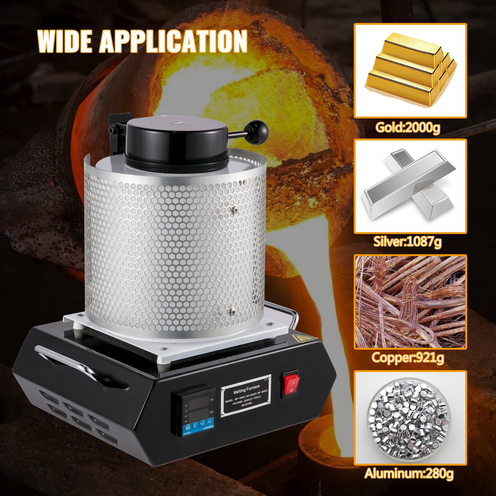 VEVOR 2KG Automatic Electric Metal Melting Furnace Gold Copper Aluminum 220V