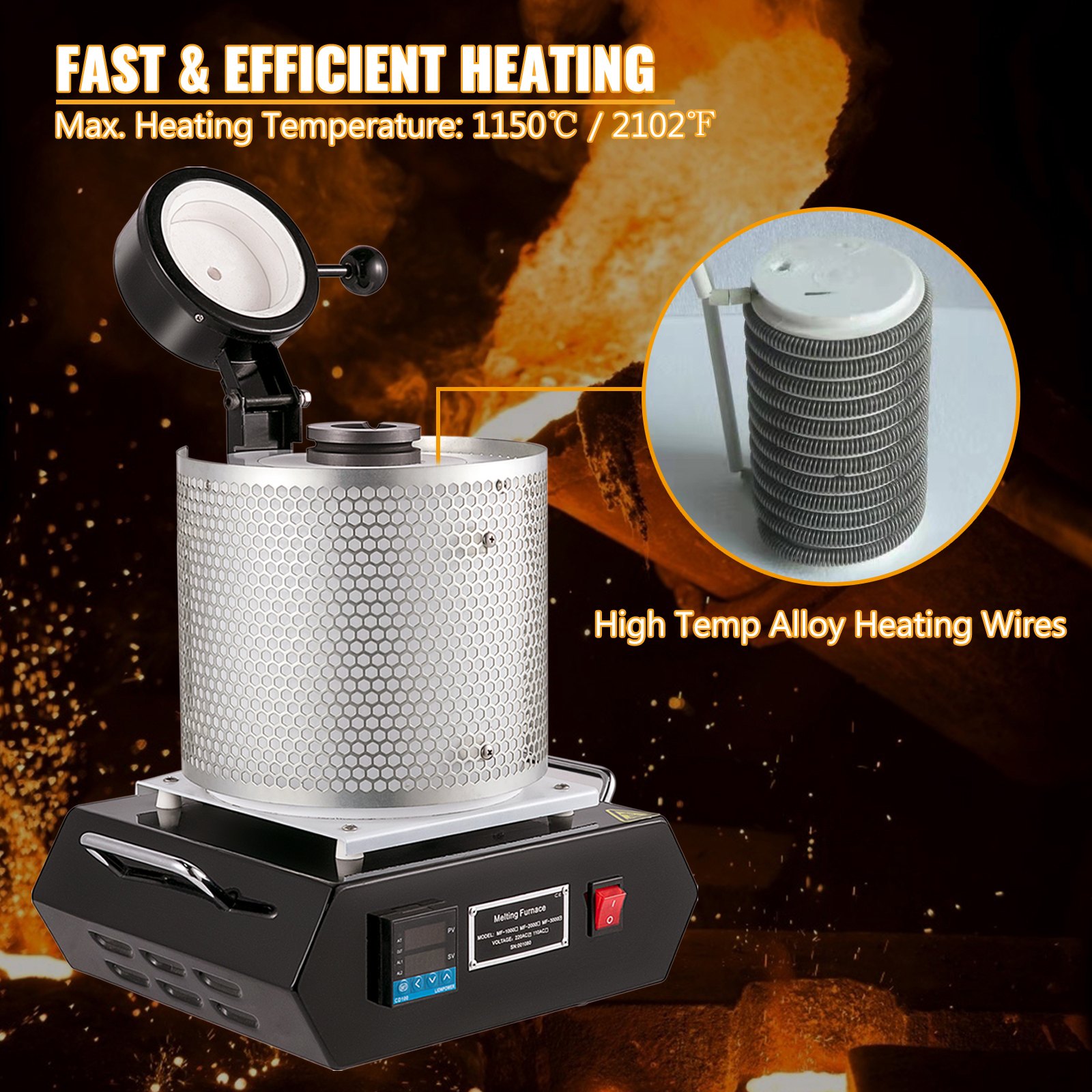 VEVOR 3KG Automatic Electric Metal Melting Furnace Gold Copper Aluminum 220V