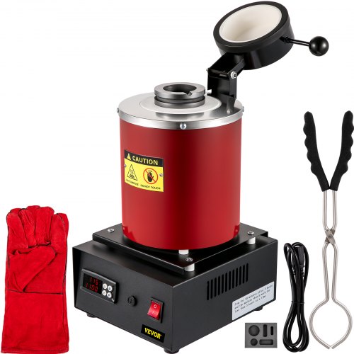 VEVOR Electric Melting Furnace, 3KG Digital Electric Melting Furnace, 1750W 1150℃/2102 ℉ Gold Smelter Furnace W/ Graphite Crucible & Ingot Die for Processing of Melting Gold, Silver, Copper, Alumin