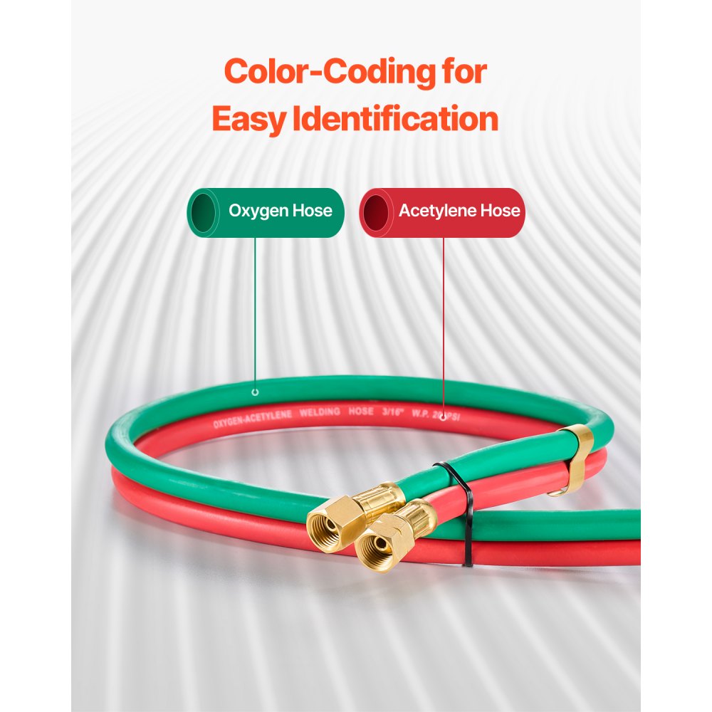 VEVOR Oxygen Acetylene Hose, 1/4-Inch x 25FT Oxy Acetylene Hose with 9/16"-18 LH/RH B Fittings, R Grade Welding Torch Twin Hose with 300PSI Maximum Working Pressure for Cutting Soldering Brazing