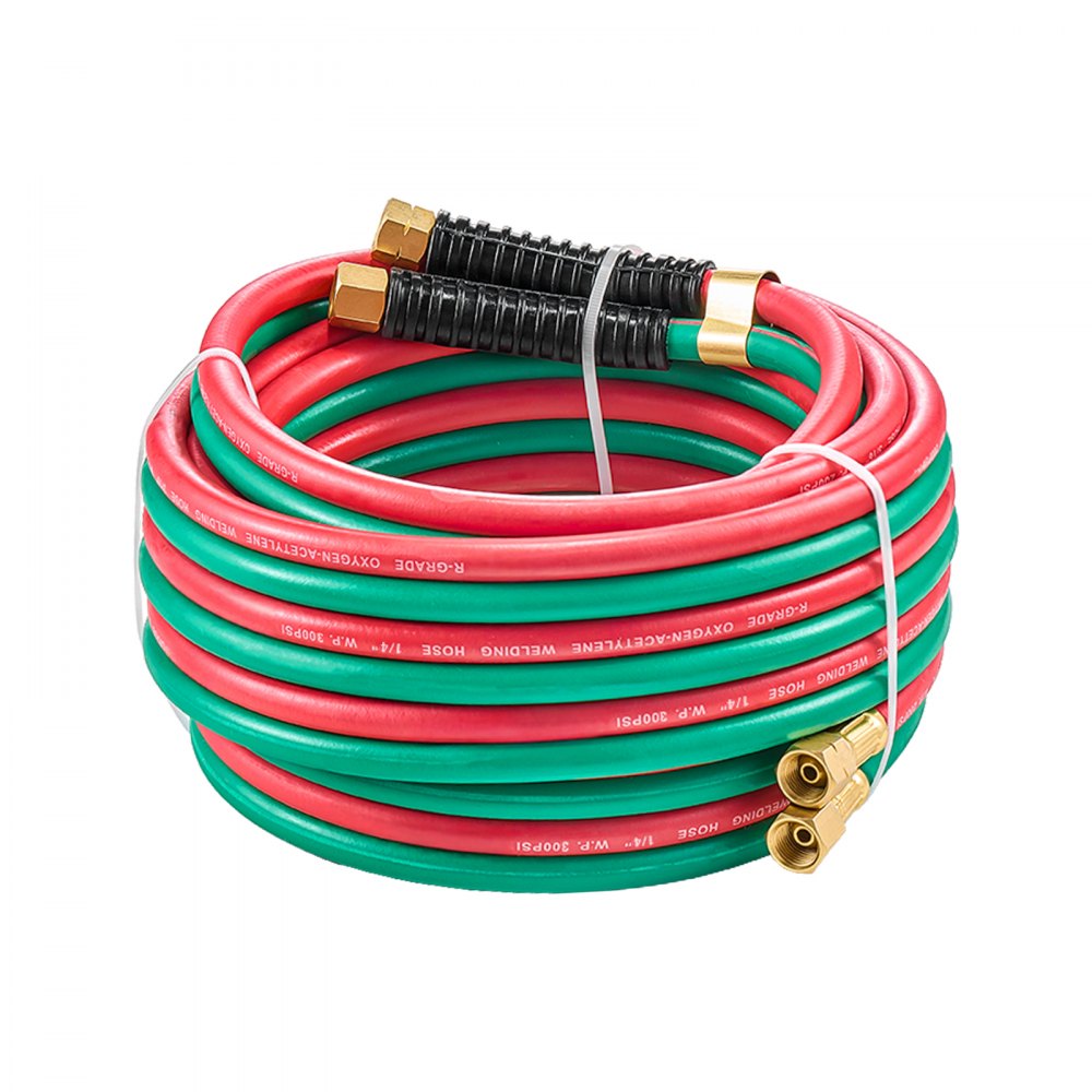 VEVOR Oxygen Acetylene Hose, 1/4-Inch x 25FT Oxy Acetylene Hose with 9/16"-18 LH/RH B Fittings, R Grade Welding Torch Twin Hose with 300PSI Maximum Working Pressure for Cutting Soldering Brazing