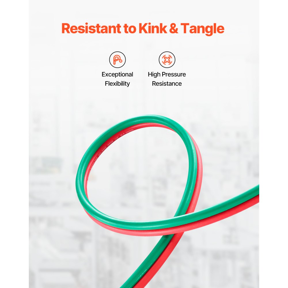 VEVOR Oxygen Acetylene Hose, 1/4-Inch x 50FT Oxy Acetylene Hose with 9/16"-18 LH/RH B Fittings, R Grade Welding Torch Twin Hose with 300PSI Maximum Working Pressure for Cutting Soldering Brazing