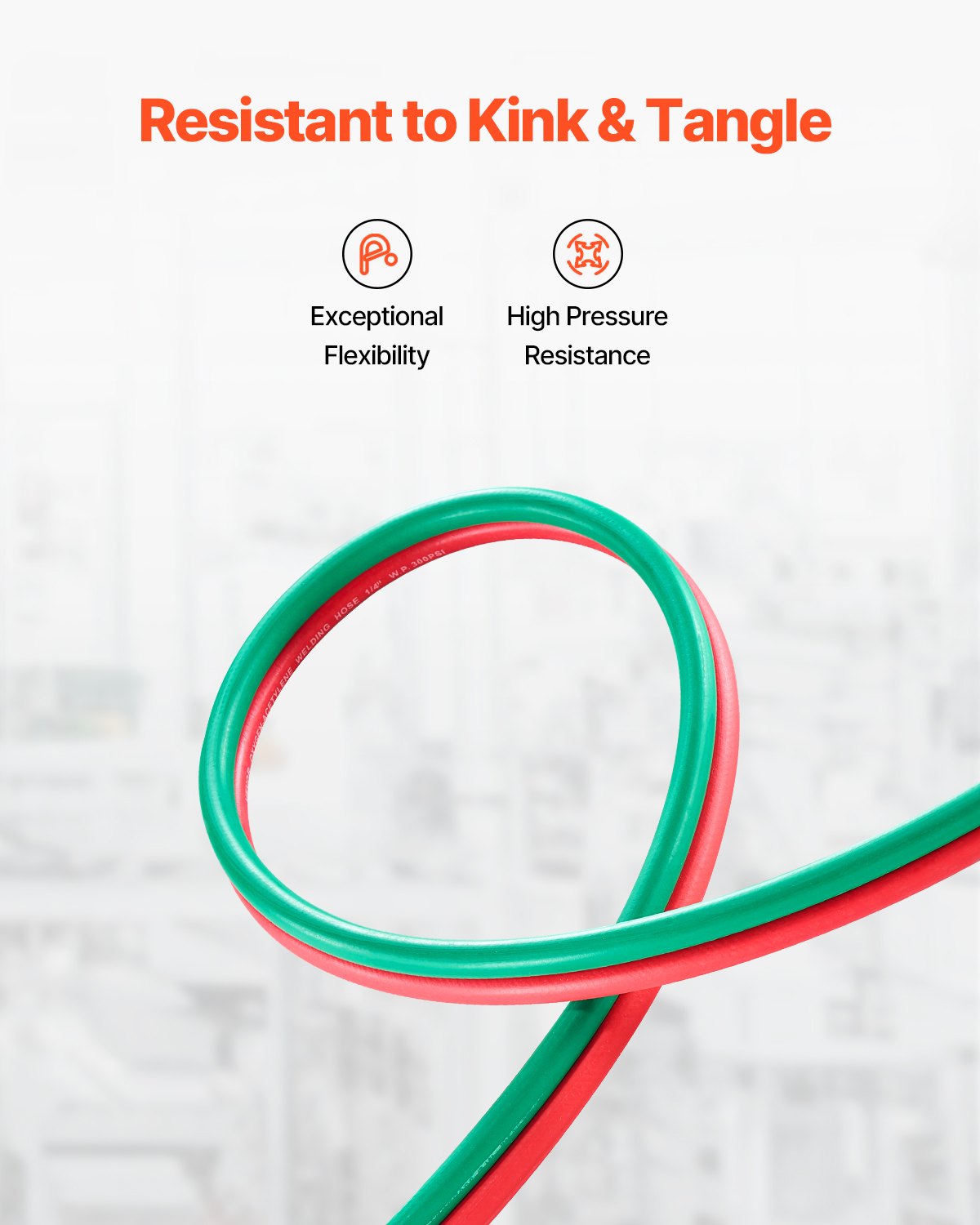 VEVOR Oxygen Acetylene Hose, 1/4-Inch x 50FT Oxy Acetylene Hose with 9/16"-18 LH/RH B Fittings, R Grade Welding Torch Twin Hose with 300PSI Maximum Working Pressure for Cutting Soldering Brazing