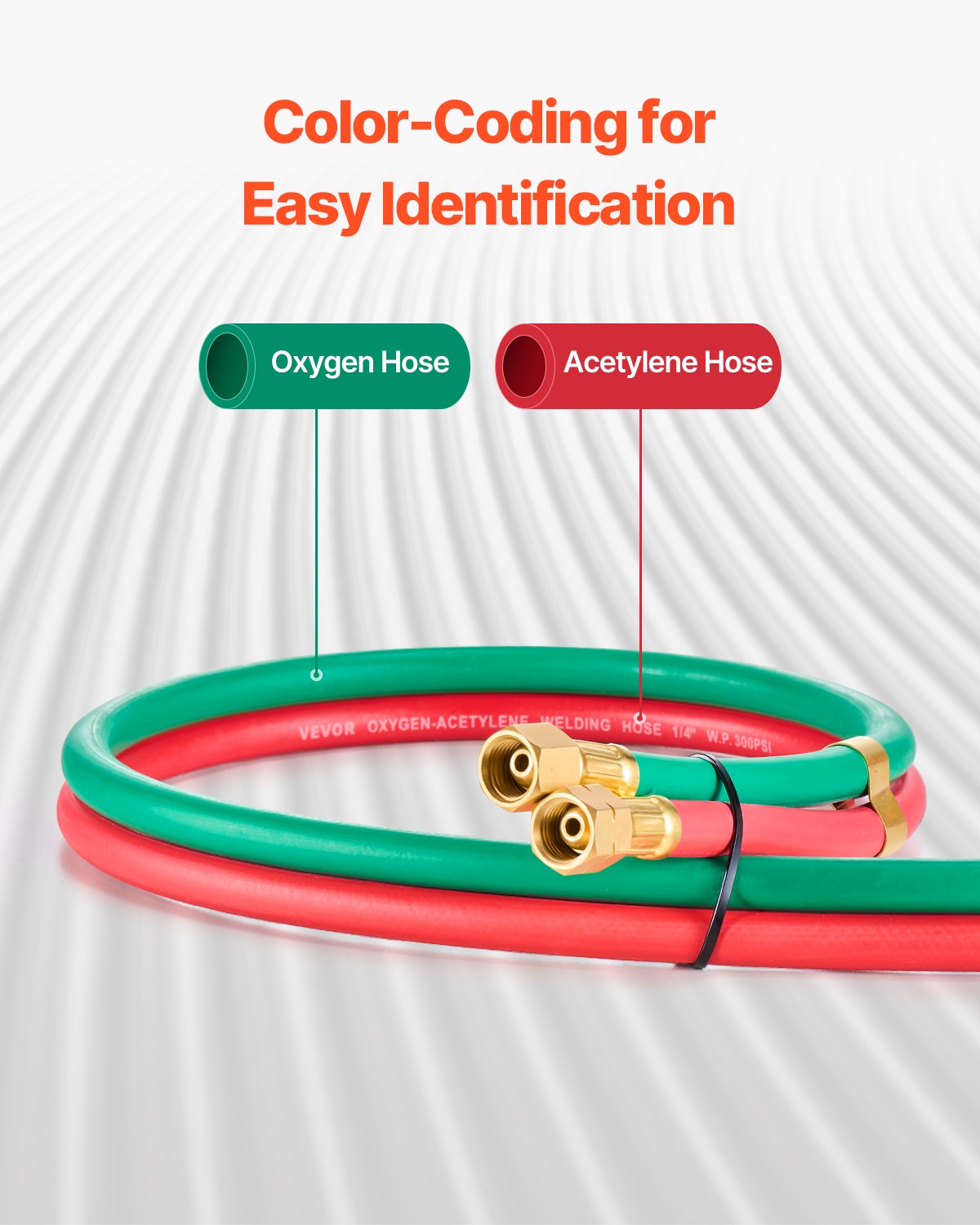 VEVOR Oxygen Acetylene Hose, 1/4-Inch x 50FT Oxy Acetylene Hose with 9/16"-18 LH/RH B Fittings, R Grade Welding Torch Twin Hose with 300PSI Maximum Working Pressure for Cutting Soldering Brazing