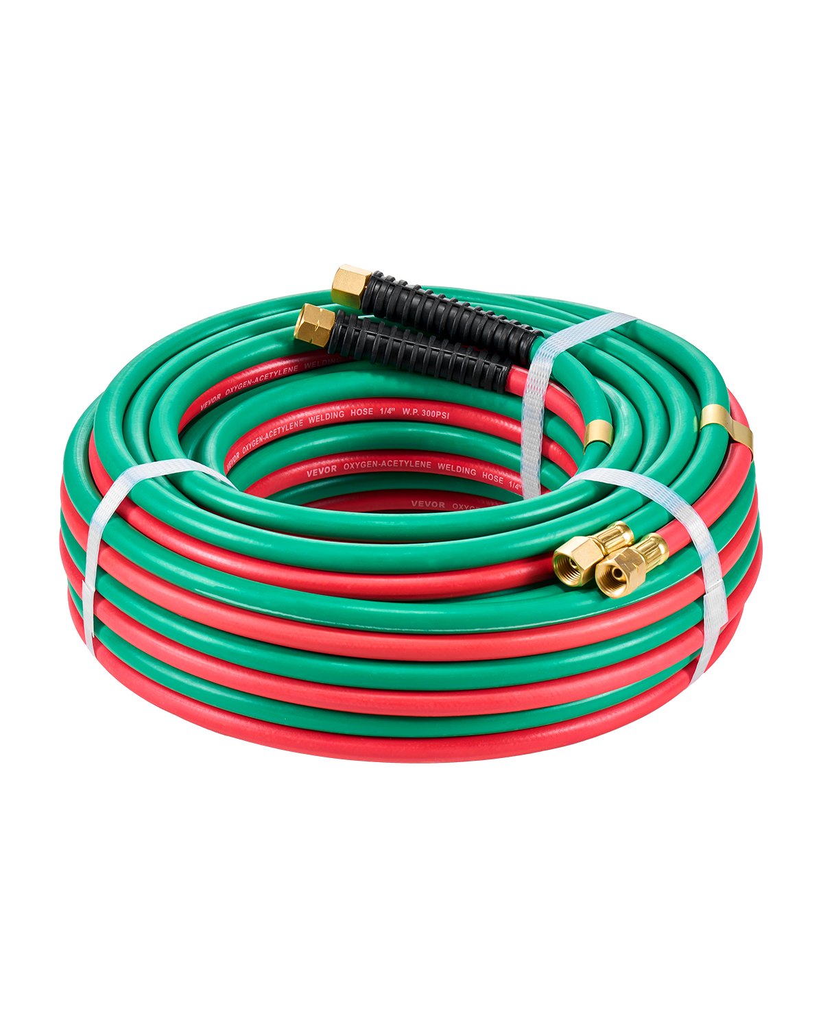 VEVOR Oxygen Acetylene Hose, 1/4-Inch x 50FT Oxy Acetylene Hose with 9/16"-18 LH/RH B Fittings, R Grade Welding Torch Twin Hose with 300PSI Maximum Working Pressure for Cutting Soldering Brazing