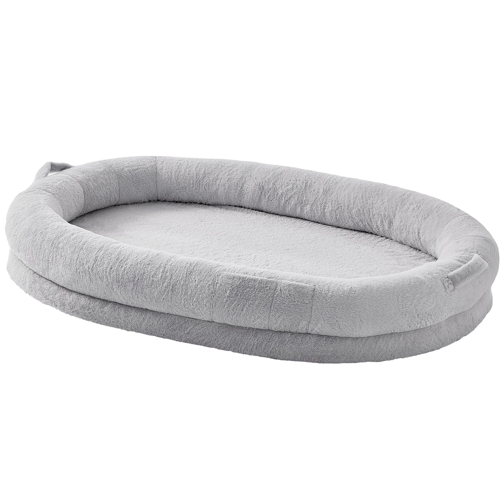 VEVOR Human Dog Bed, 72" x48"x10" Human Dog Bed for Adult, Human Size Dog Bed with Washable Faux Rabbit Fur Cover, Egg Orthopedic Foam, Storage Pocket, Large Dog Bean Bed, Light Grey