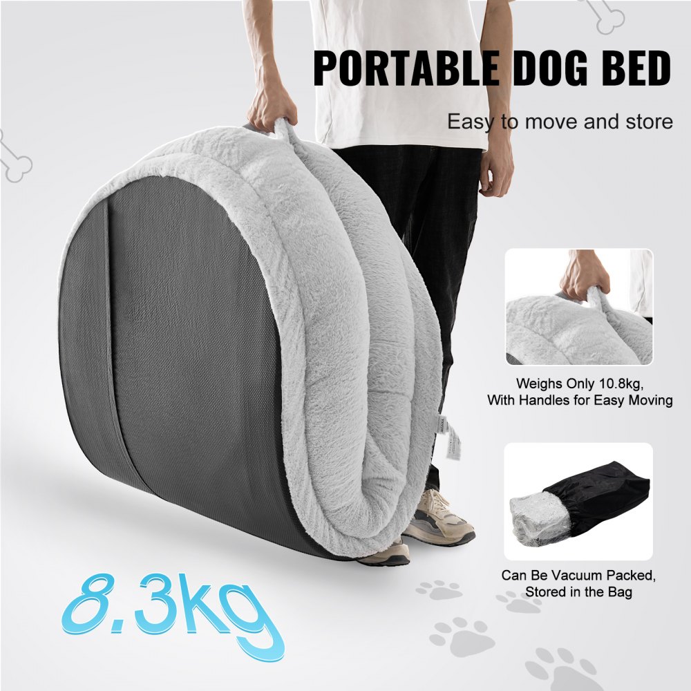 VEVOR Human Dog Bed, 67.7"x35"x9.8" Human Dog Bed for Adult, Human Size Dog Bed with Washable Faux Rabbit Fur Cover, Egg Orthopedic Foam, Storage Pocket, Large Dog Bean Bed, Light Grey
