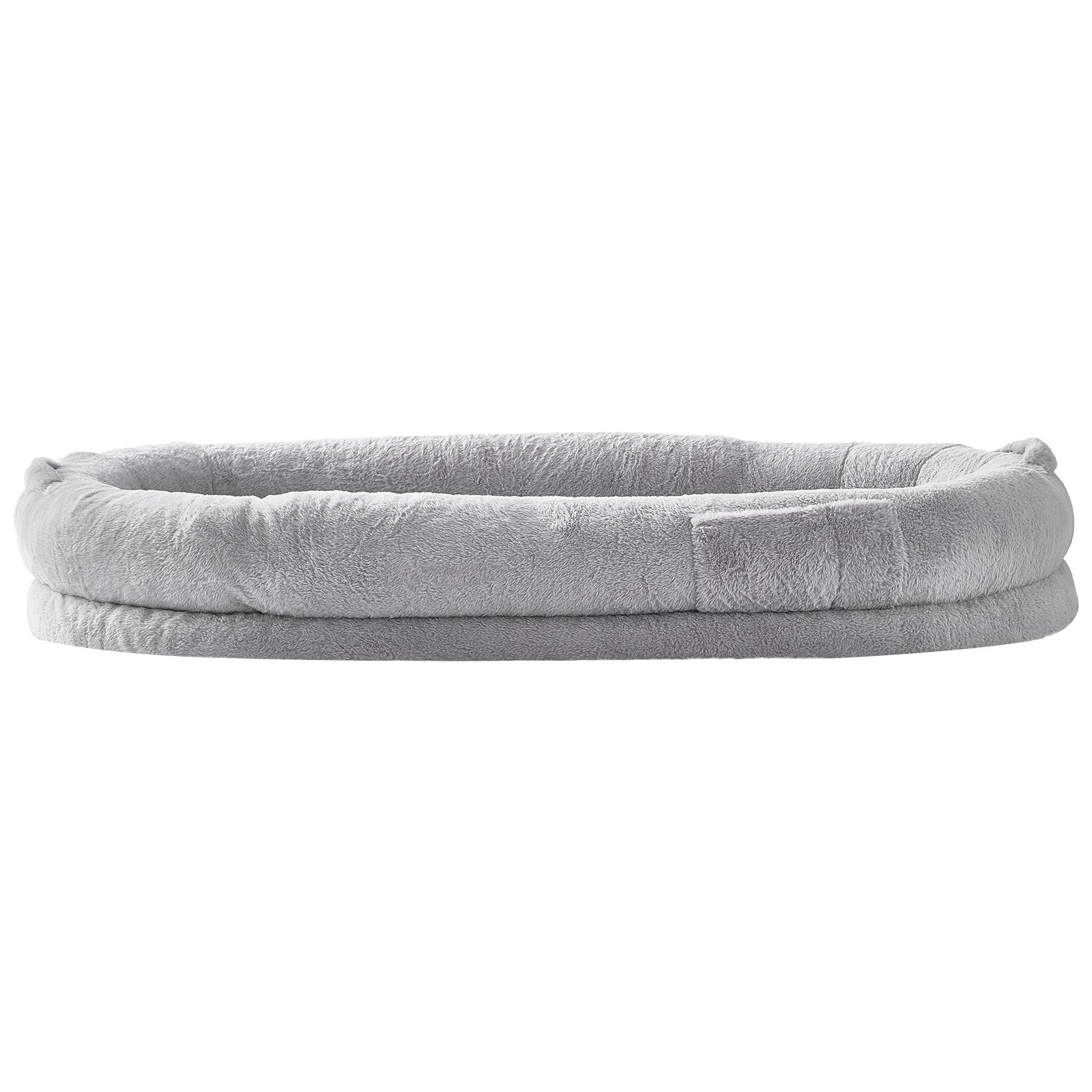 VEVOR Human Dog Bed, 1720x890x250 mm Human Dog Bed for Adult, Human Size Dog Bed with Washable Faux Rabbit Fur Cover, Egg Orthopedic Foam, Storage Pocket, Large Dog Bean Bed, Light Grey