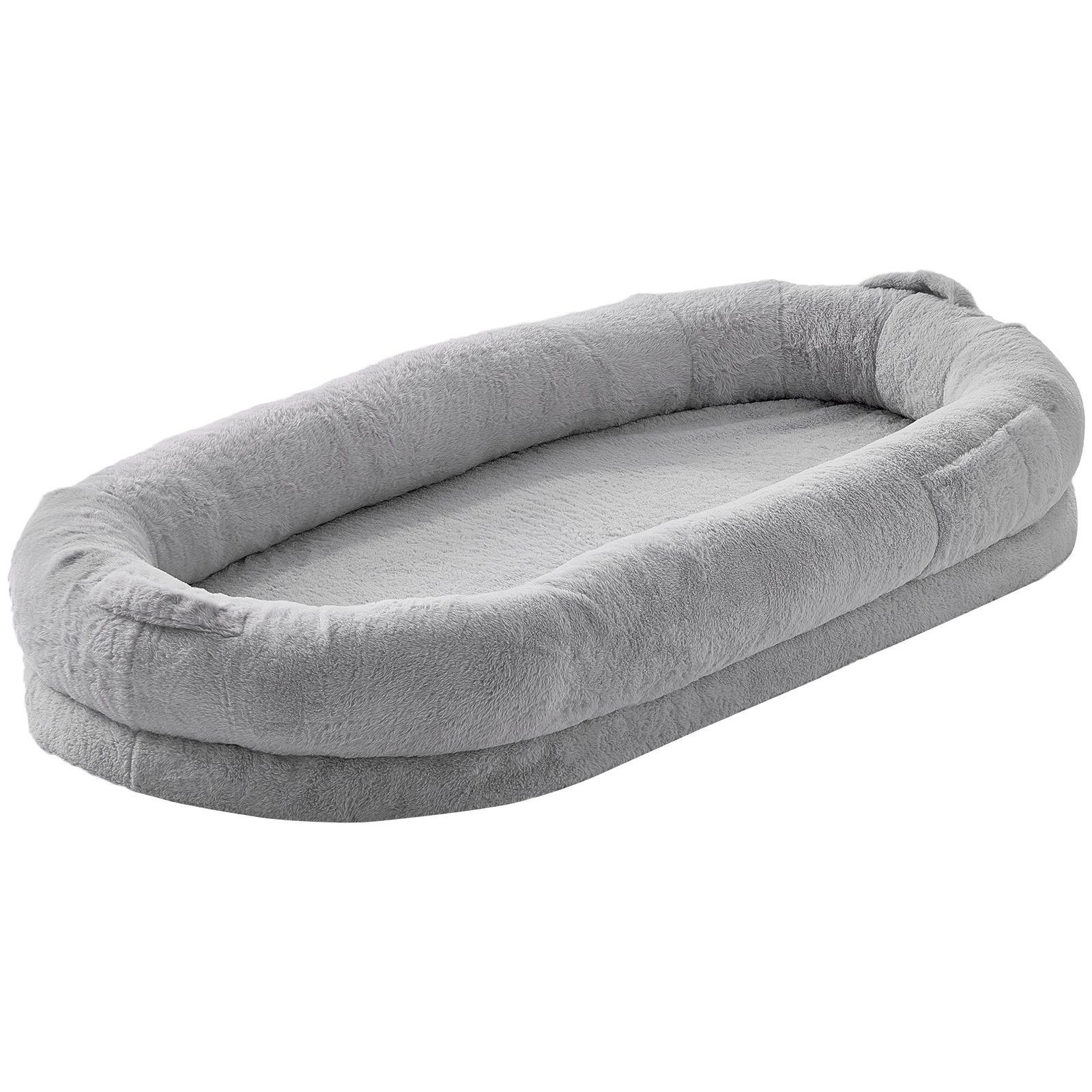 VEVOR Human Dog Bed, 1720x890x250 mm Human Dog Bed for Adult, Human Size Dog Bed with Washable Faux Rabbit Fur Cover, Egg Orthopedic Foam, Storage Pocket, Large Dog Bean Bed, Light Grey
