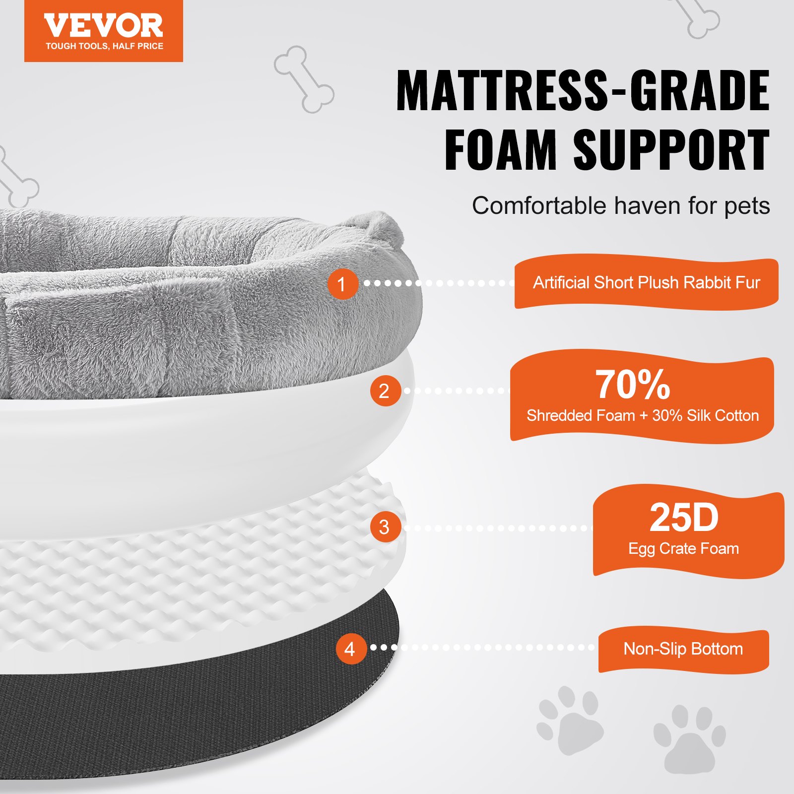 VEVOR Human Dog Bed, 67.7"x35"x9.8" Human Dog Bed for Adult, Human Size Dog Bed with Washable Faux Rabbit Fur Cover, Egg Orthopedic Foam, Storage Pocket, Large Dog Bean Bed, Light Grey