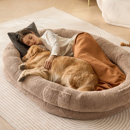 VEVOR Human Dog Bed 72x48x10in Large Human Size Dog Bed Washable Faux Rabbit Fur