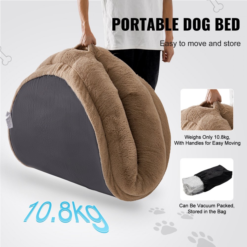 VEVOR Human Dog Bed, 72" x48"x10" Human Dog Bed for Adult, Human Size Dog Bed with Washable Faux Rabbit Fur Cover, Egg Orthopedic Foam, Storage Pocket, Large Dog Bean Bed, Brown