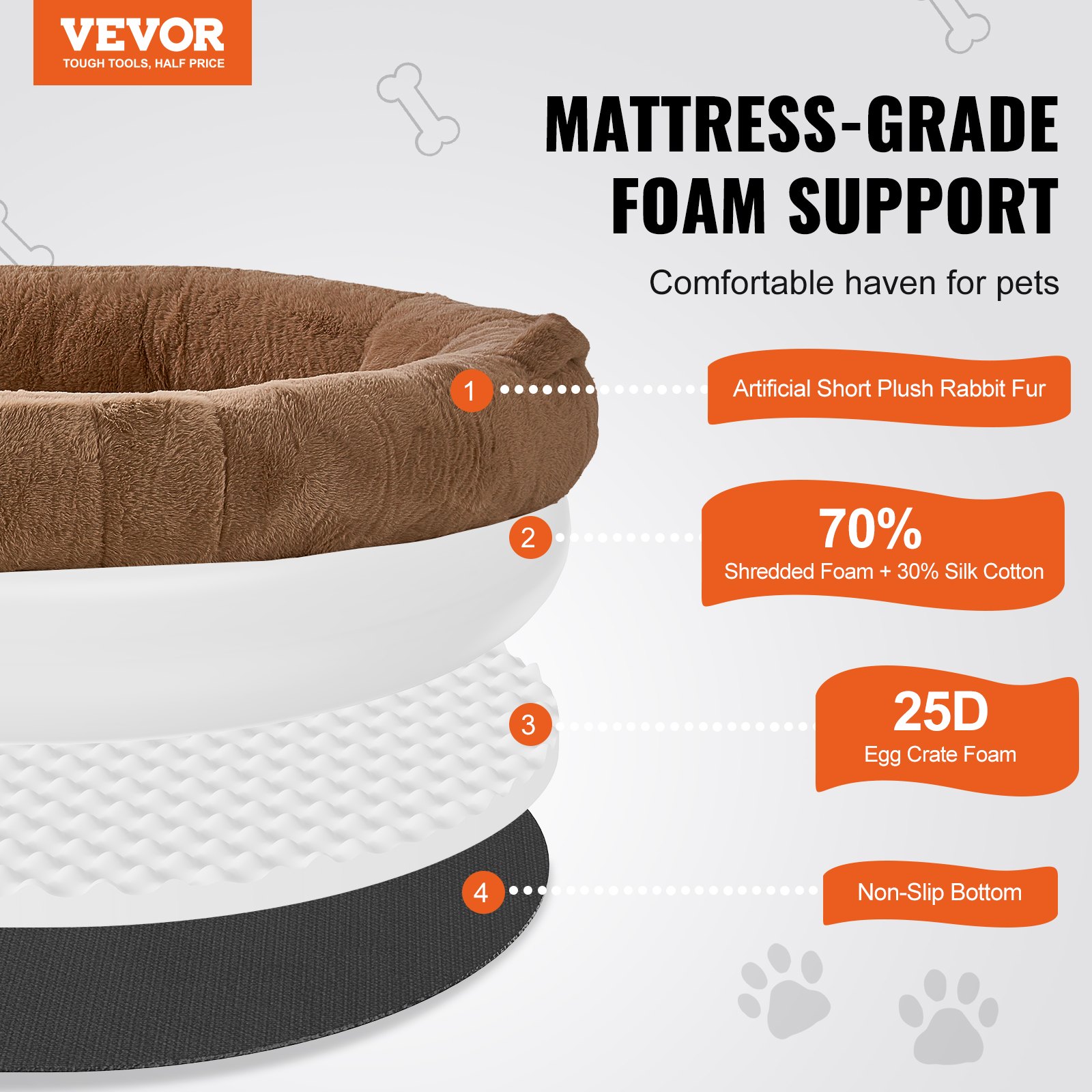 VEVOR Human Dog Bed, 1825 x 1220 x 254 mm Human Dog Bed for Adult, Human Size Dog Bed with Washable Faux Rabbit Fur Cover, Egg Orthopedic Foam, Storage Pocket, Large Dog Bean Bed, Brown