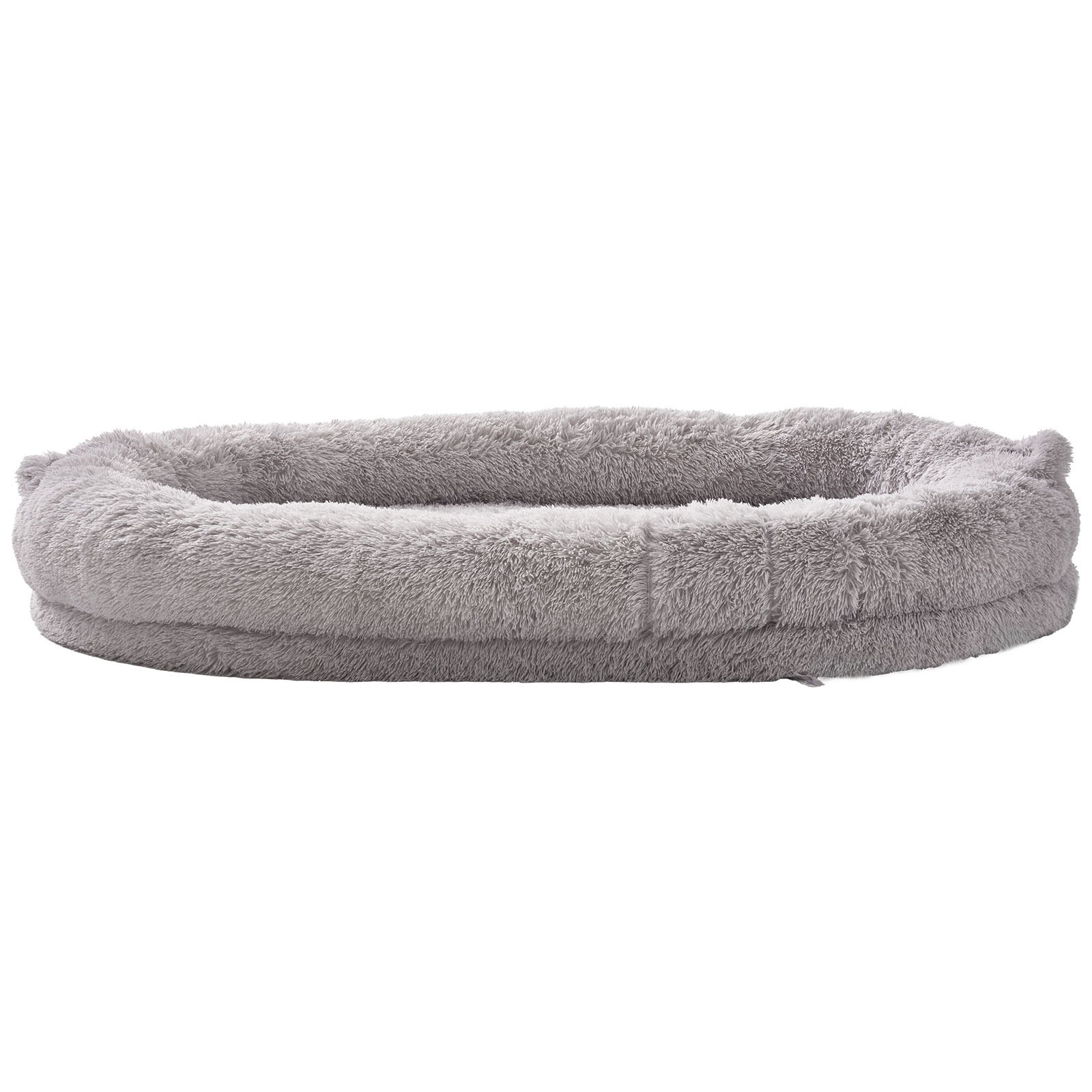 VEVOR Human Dog Bed, 1820x1220x250 mm Human Dog Bed for Adult, Human Size Dog Bed with Washable PV Velvet Cover, Egg Orthopedic Foam, Storage Pocket, Large Dog Bean Bed for You and Pet, Light Grey