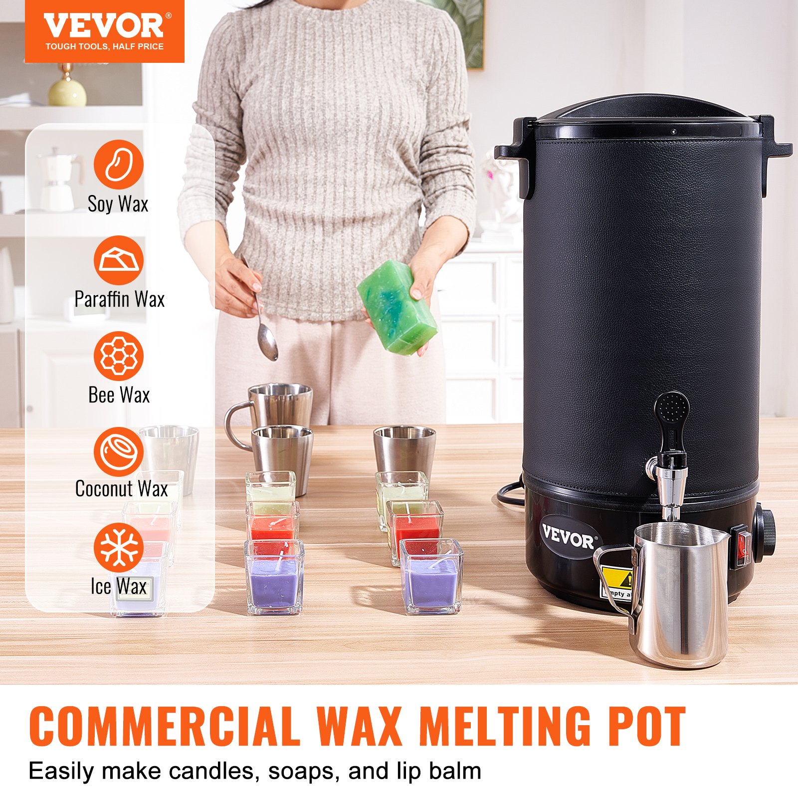 VEVOR 10 L Wax Melter for Candle Making, Extra Large Electric Wax Melting Pot, with Easy Pour Spout and 9-level Temp Control, Easy Clean for Candle Soap Cream Beauty Bulk Production Business or Home
