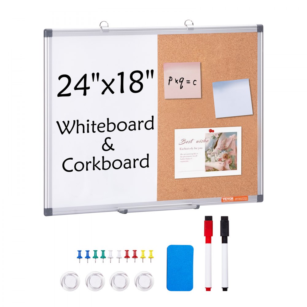 VEVOR 24"x 18" Whiteboard & Cork Combo με πλαίσιο αλουμινίου για σχολικό σπίτι