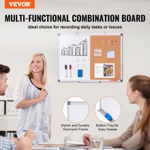 VEVOR 24"x18" Whiteboard & Cork Board Combo with Aluminum Frame – 2-in-1 Magnetic Dry Erase Bulletin Board for Wall Mount – Ideal for School, Home, Office