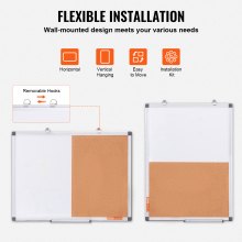 VEVOR 24"x 18" Whiteboard & Cork Board Combo with Aluminum Frame Bulletin Board for School Home