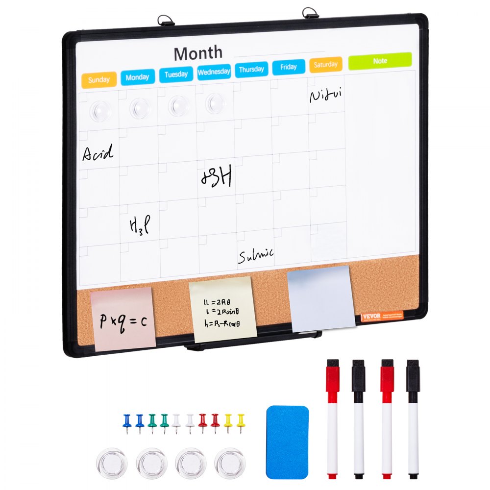 VEVOR 24"x18" månedskalender Whiteboard & Cork Board Combo med aluminiumsramme