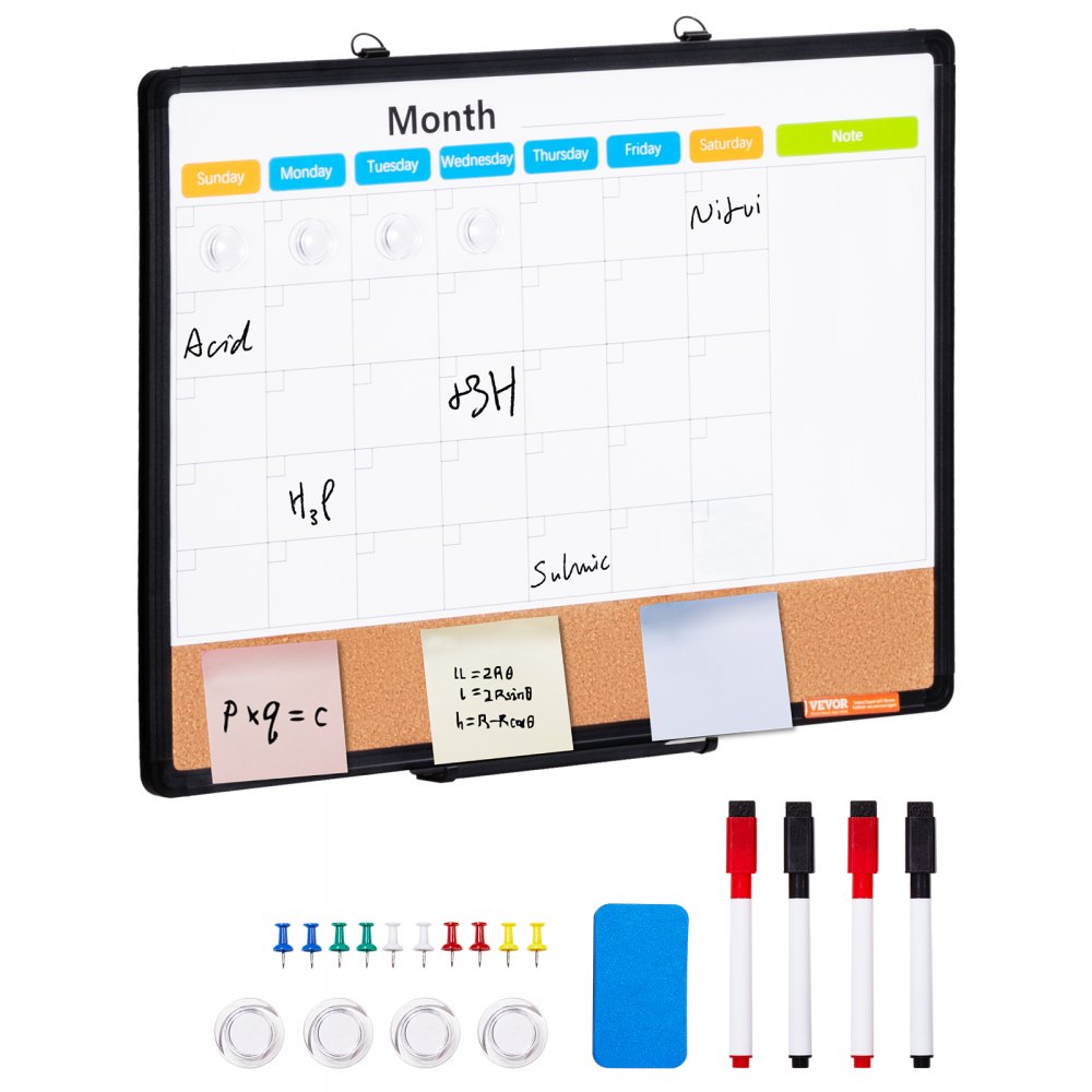 VEVOR 24"x18" Monthly Calendar Whiteboard & Cork Board Combo with