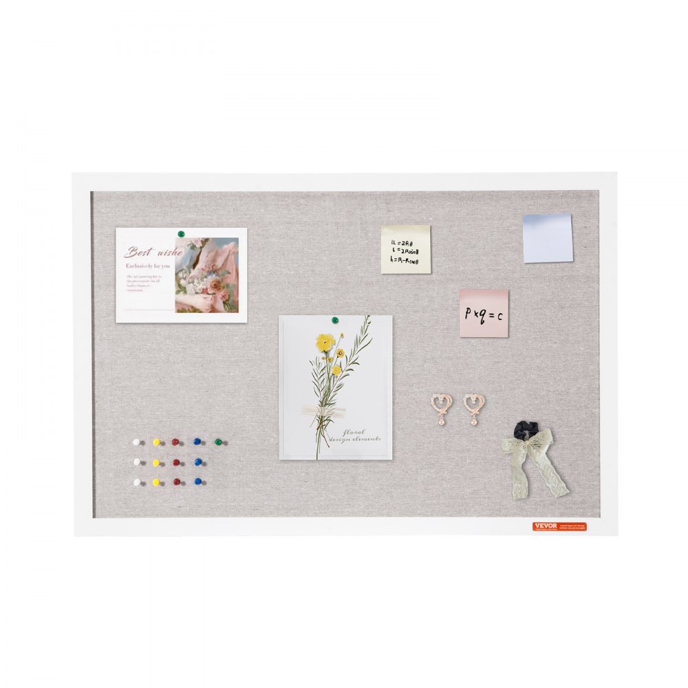 VEVOR 30"x20" White Cork Board with Linen Surface Wall-Mounted Bulletin Board