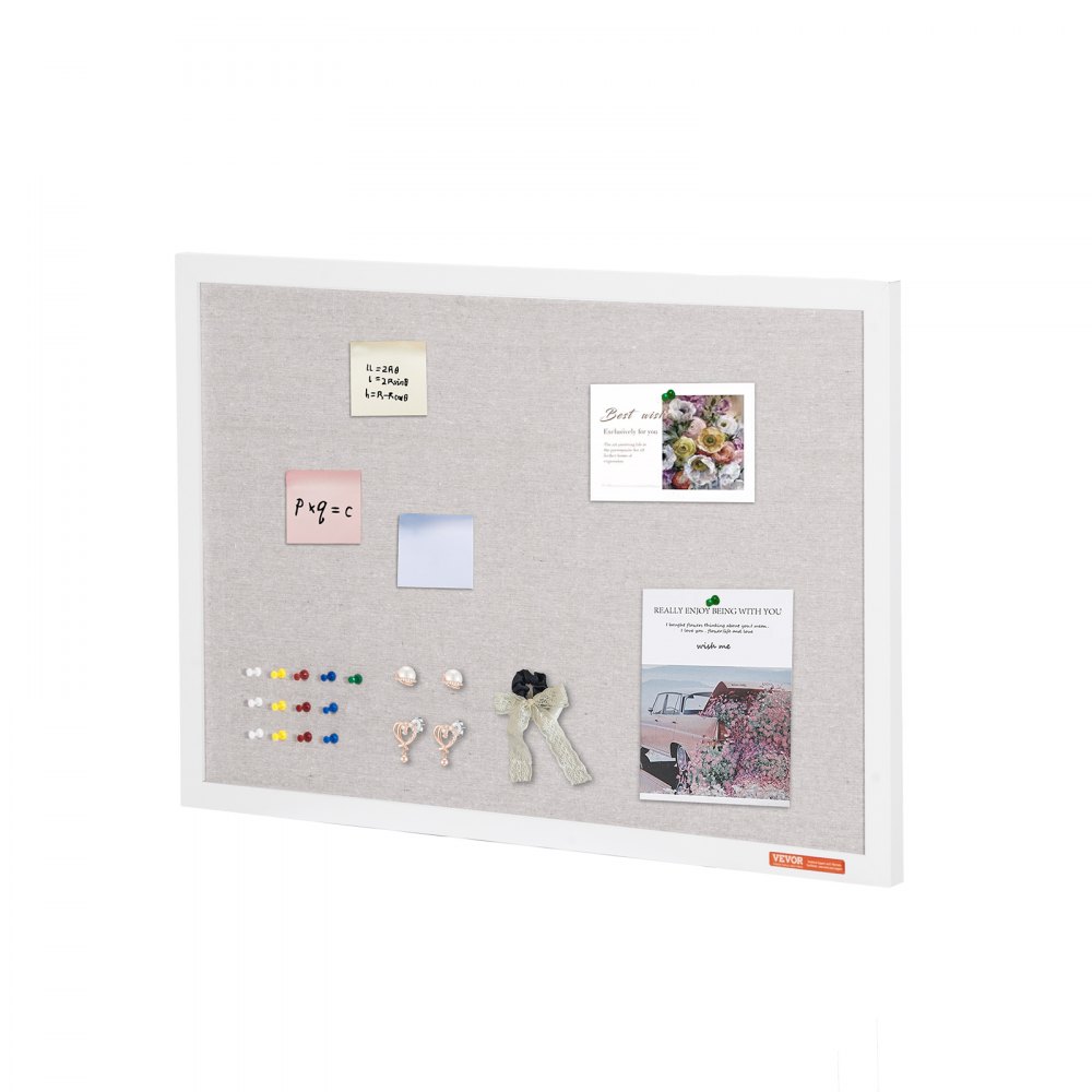 VEVOR 30"x20" White Cork Board with Linen Surface – Stylish Wall-Mounted Bulletin Board for Home, School, Office – Elegant & Functional Noticeboard