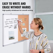 VEVOR 36"x 24" Whiteboard & Cork Board Combo with Aluminum Frame – 2-in-1 Magnetic Dry Erase Bulletin Board for Wall Mount – Ideal for School, Home, Office