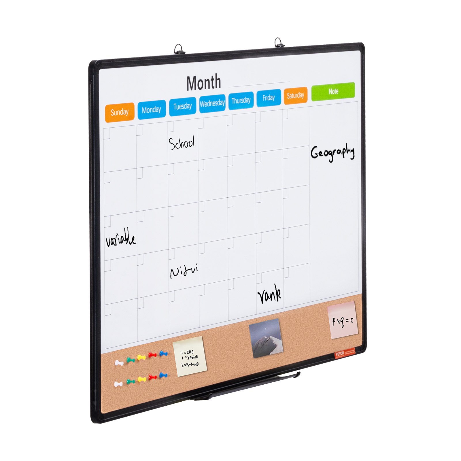 VEVOR 36"x 24" Monthly Calendar Whiteboard & Cork Board Combo with Aluminum Frame – 2-in-1 Magnetic Dry Erase Bulletin Board for Wall Mount – Ideal for School, Home, Office