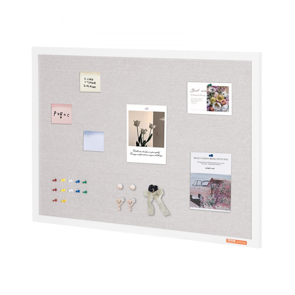 VEVOR 36"x24" White Cork Board with Linen Surface – Stylish Wall-Mounted Bulletin Board for Home, School, Office – Elegant & Functional Noticeboard