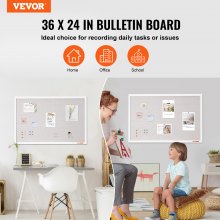 VEVOR 36"x24" White Cork Board with Linen Surface – Stylish Wall-Mounted Bulletin Board for Home, School, Office – Elegant & Functional Noticeboard