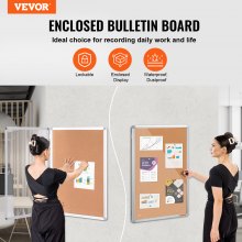 VEVOR 36"x24" Enclosed Cork Board with Aluminum Frame – Lockable Bulletin Board with Acrylic Door & 2 Keys – Weather-Resistant Wall Display Case for School, Home, Office