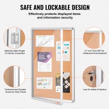 VEVOR 36"x24" Enclosed Cork Board with Aluminum Frame – Lockable Bulletin Board with Acrylic Door & 2 Keys – Weather-Resistant Wall Display Case for School, Home, Office