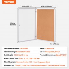 VEVOR 36"x24" Enclosed Cork Board with Aluminum Frame Lockable Bulletin Board