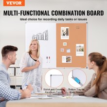 VEVOR 48"x 36" Whiteboard & Cork Board Combo with Aluminum Frame – 2-in-1 Magnetic Dry Erase Bulletin Board for Wall Mount – Ideal for School, Home, Office