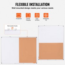 VEVOR 48"x 36" Whiteboard & Cork Board Combo with Aluminum Frame Bulletin Board for School Home