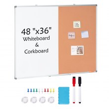 VEVOR 48" x 36" Quadro branco e combinação de quadro de cortiça com moldura de alumínio para escola e casa