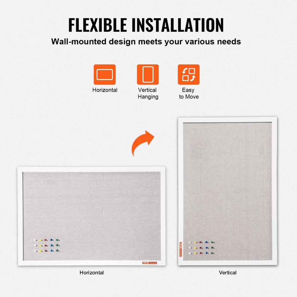 VEVOR 48"x36" White Cork Board with Linen Surface – Stylish Wall-Mounted Bulletin Board for Home, School, Office – Elegant & Functional Noticeboard