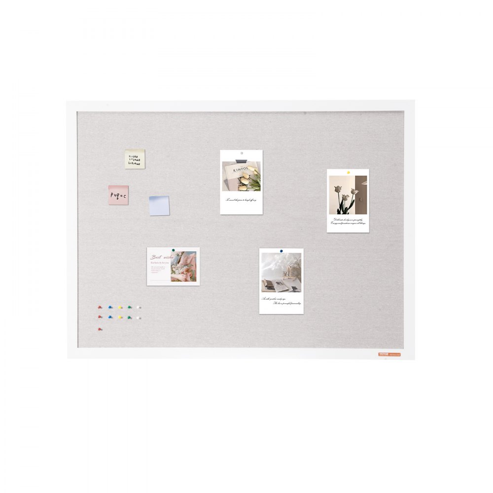VEVOR 48"x36" White Cork Board with Linen Surface – Stylish Wall-Mounted Bulletin Board for Home, School, Office – Elegant & Functional Noticeboard