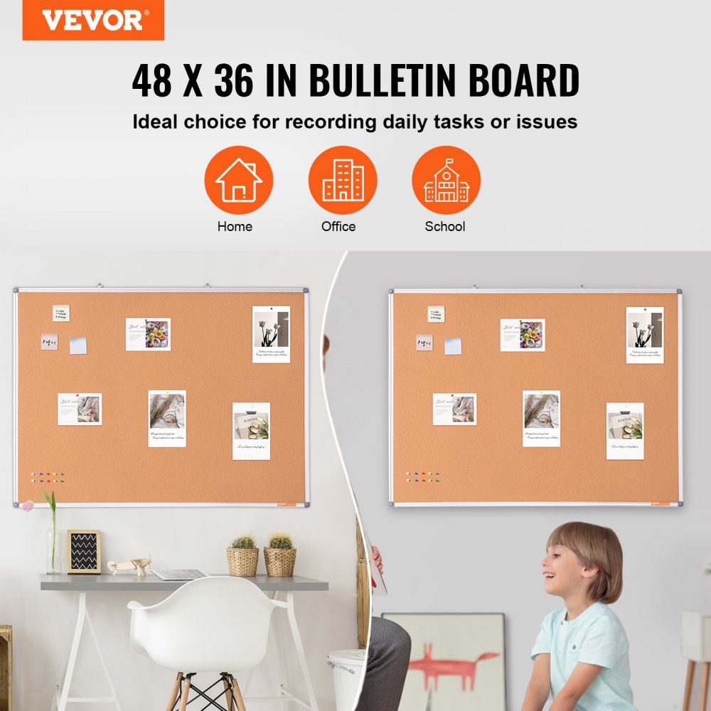 Tablero de corcho grande VEVOR de 122 x 91 cm: tablón de anuncios de pared con tablero para anuncios, perfecto para la escuela, el hogar y la oficina.