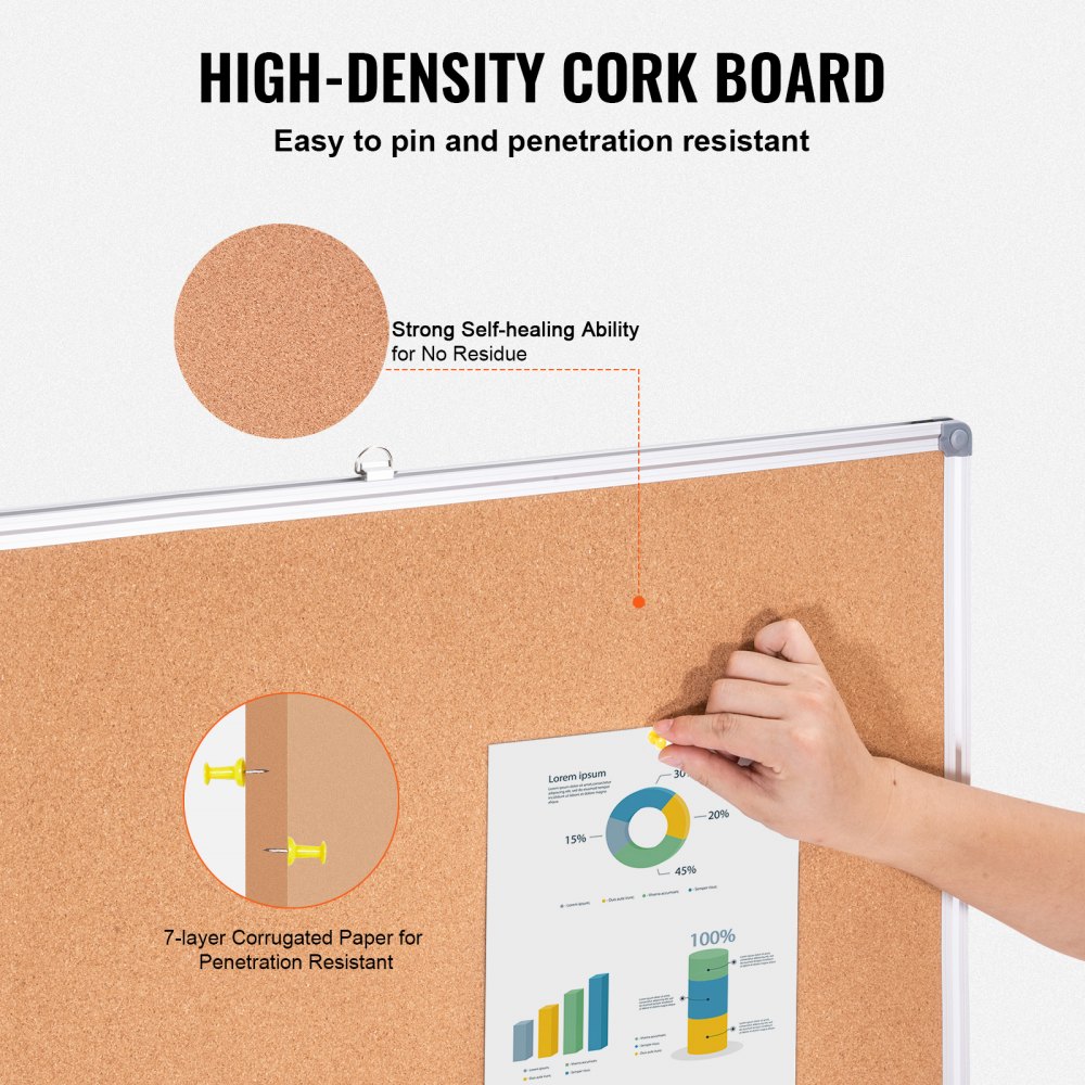 Tablero de corcho grande VEVOR de 122 x 91 cm: tablón de anuncios de pared con tablero para anuncios, perfecto para la escuela, el hogar y la oficina.