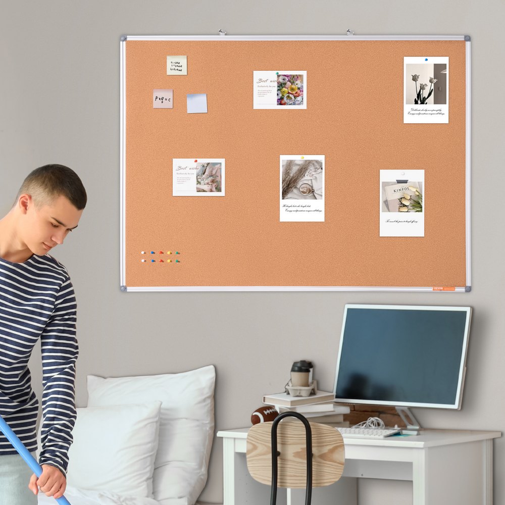 Tablero de corcho grande VEVOR de 122 x 91 cm: tablón de anuncios de pared con tablero para anuncios, perfecto para la escuela, el hogar y la oficina.